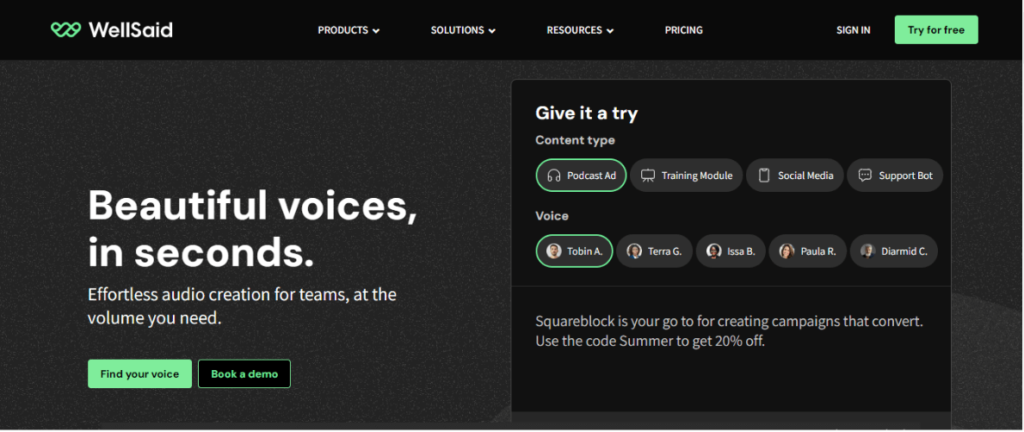 best ai voice generator wellsaid