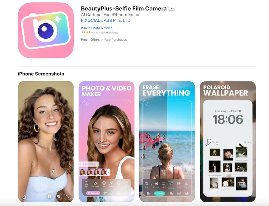 7. BeautyPlus - улучшение качества селфи и портретных фото