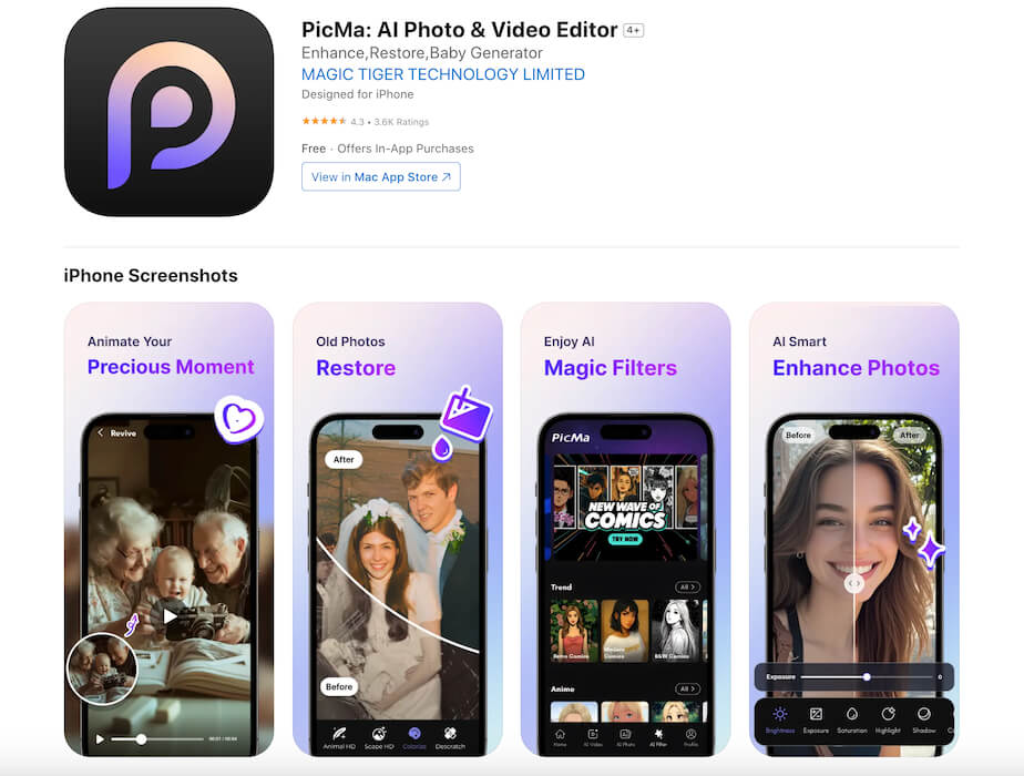 3. PicMa - улучшение фото и видео с помощью искусственного интеллекта