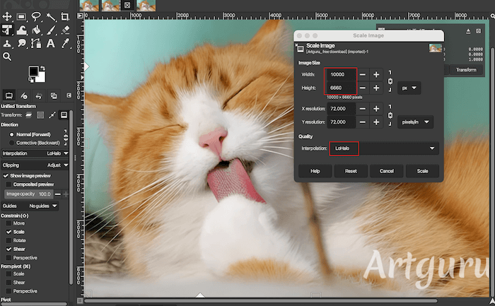 how to resize an image using GIMP
