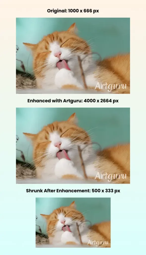 The results of resizing after enhancement with Artguru photo enhancer