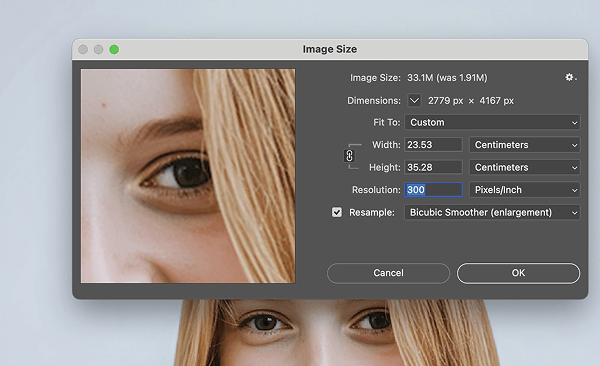Шаг 3: Установите целевые размеры и разрешение