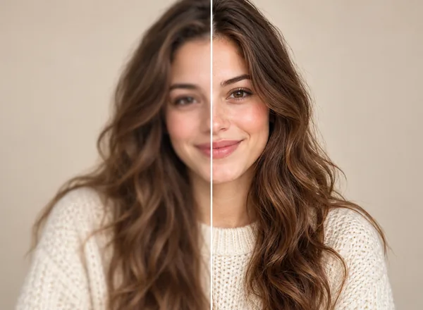 Portrait before and after photo enhancement